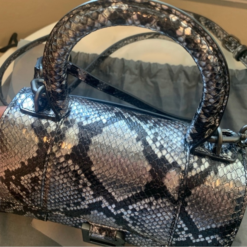 Balenciaga XS Hourglass snakeskin leather top handle bag in black and silver - Picture 4 of 8